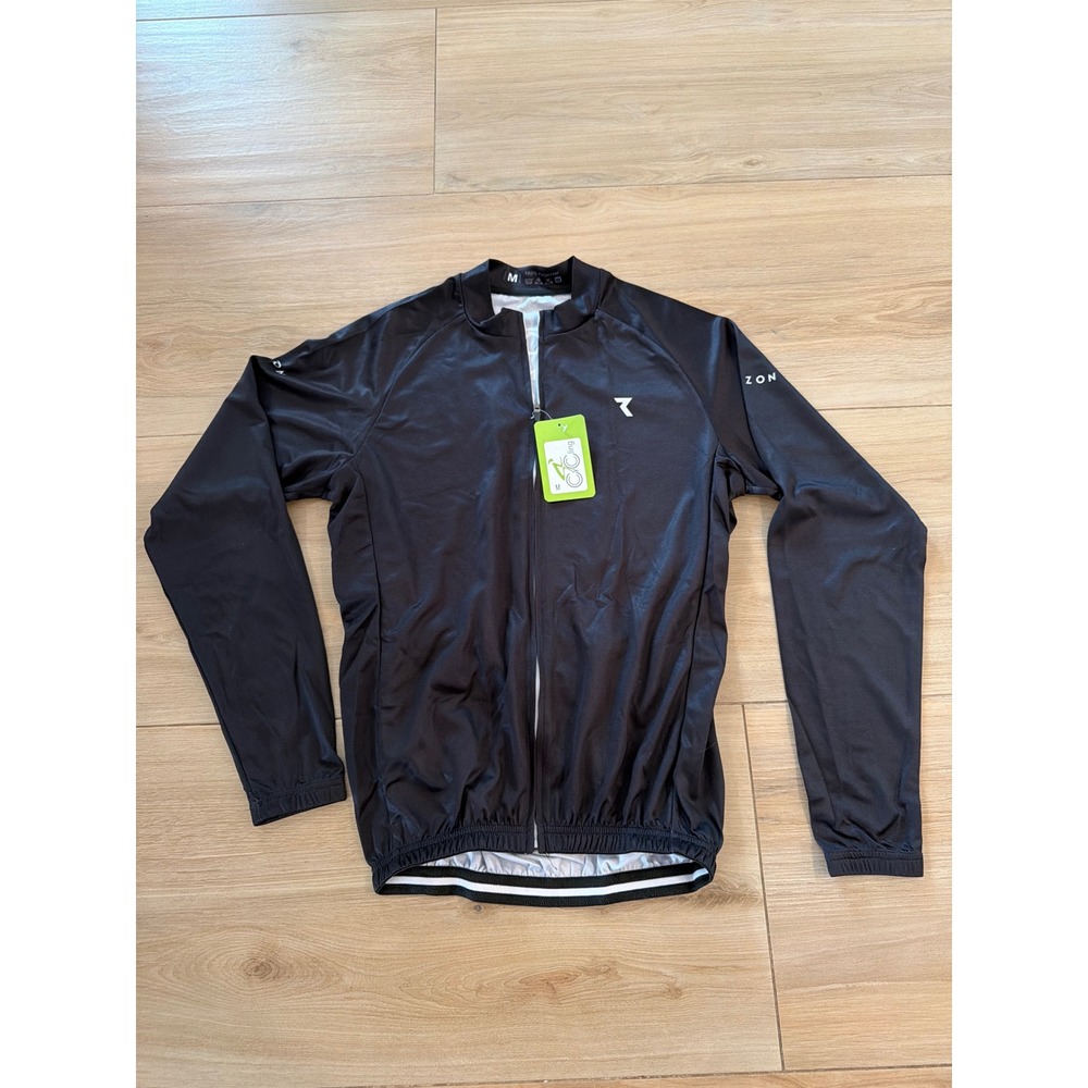 Ryzon Mens Long Sleeve Cycling Jersey Black Full Zip Bike Shirt Size Medium NWT